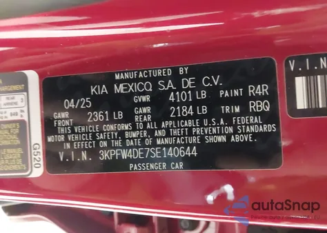 2025 Kia K4 Gt-Line z USA, uszkodzony, nr VIN 3KPFW4DE7SE140644